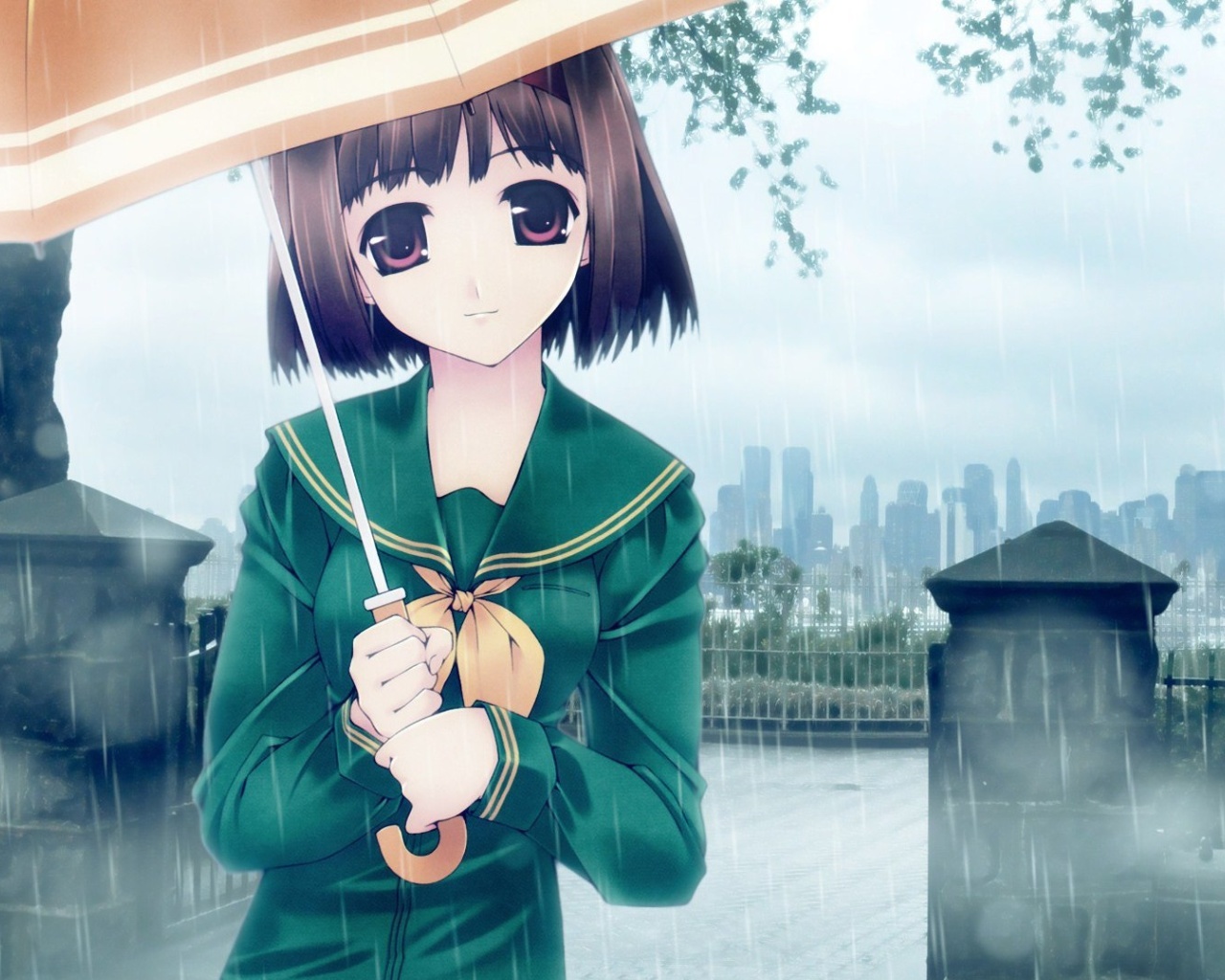 Das Anime Girl in Rain Wallpaper 1280x1024