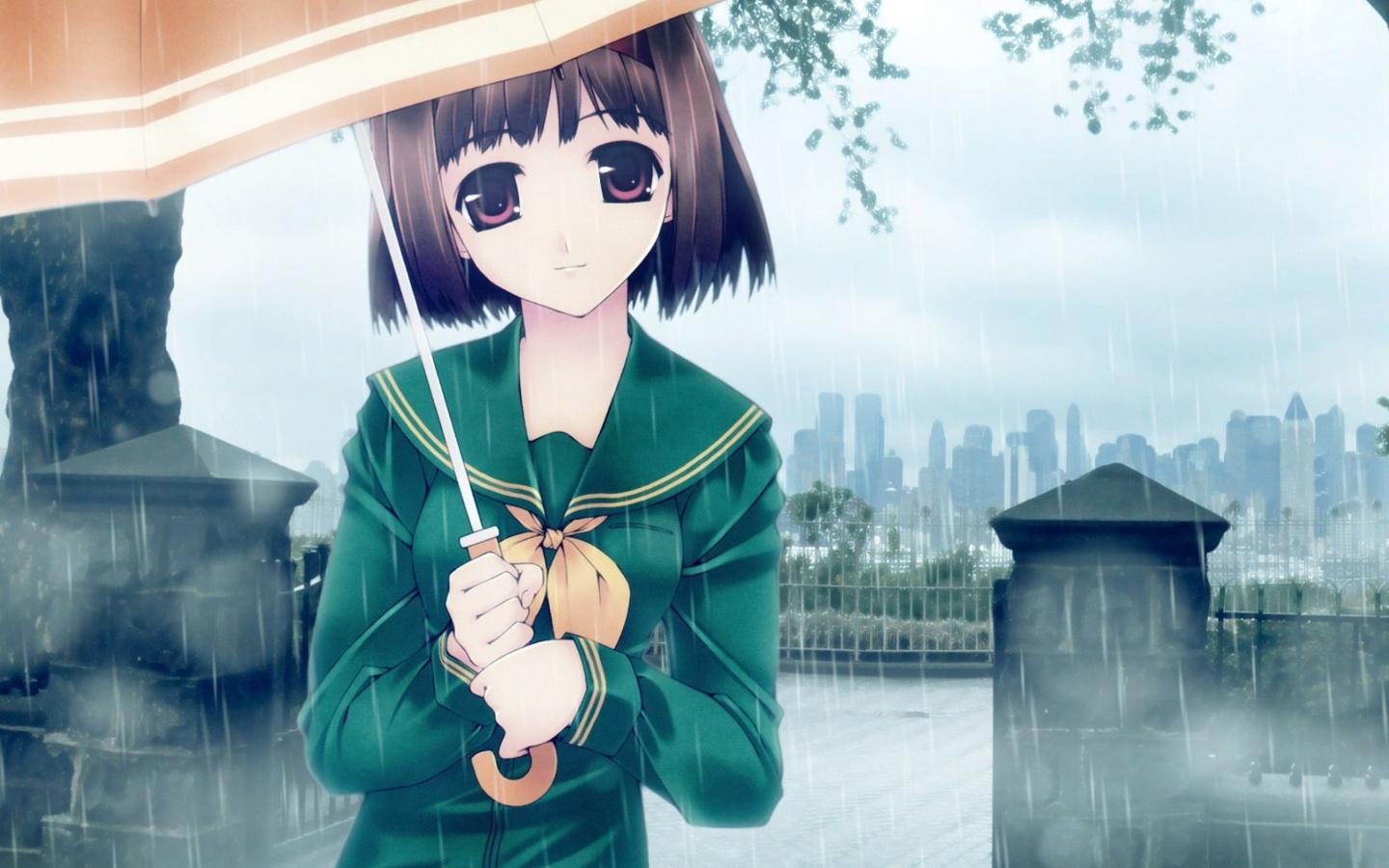 Anime Girl in Rain wallpaper 1440x900
