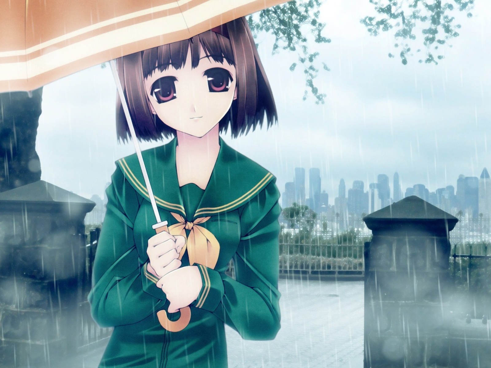 Обои Anime Girl in Rain 1600x1200