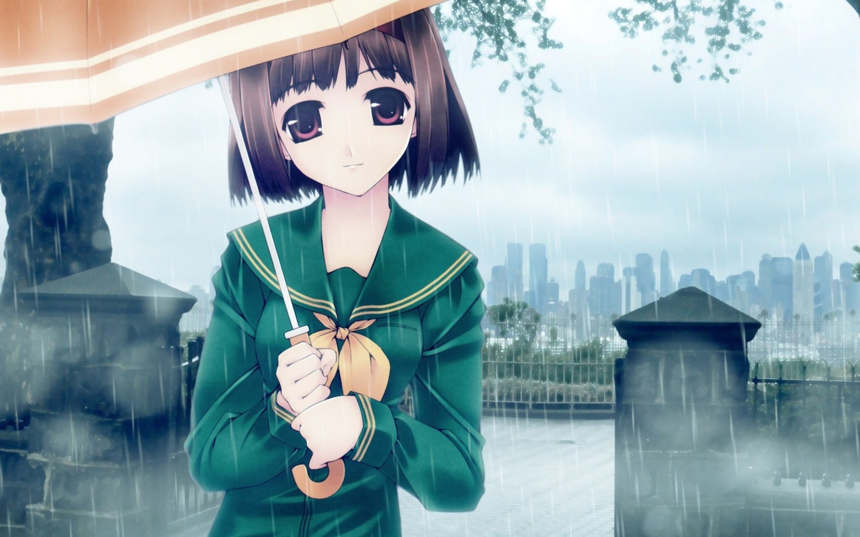Sfondi Anime Girl in Rain 1680x1050