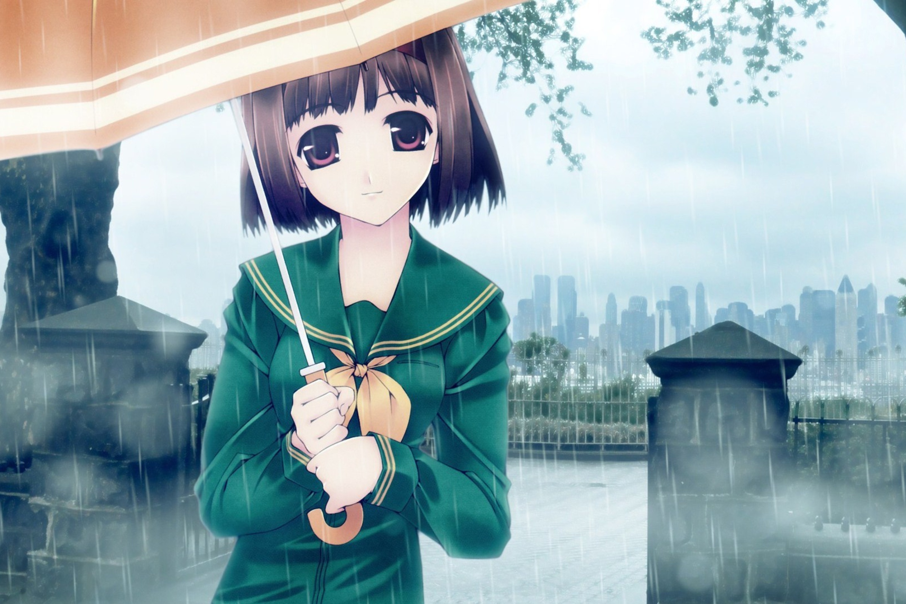 Обои Anime Girl in Rain 2880x1920