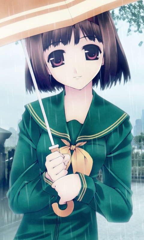 Обои Anime Girl in Rain 480x800