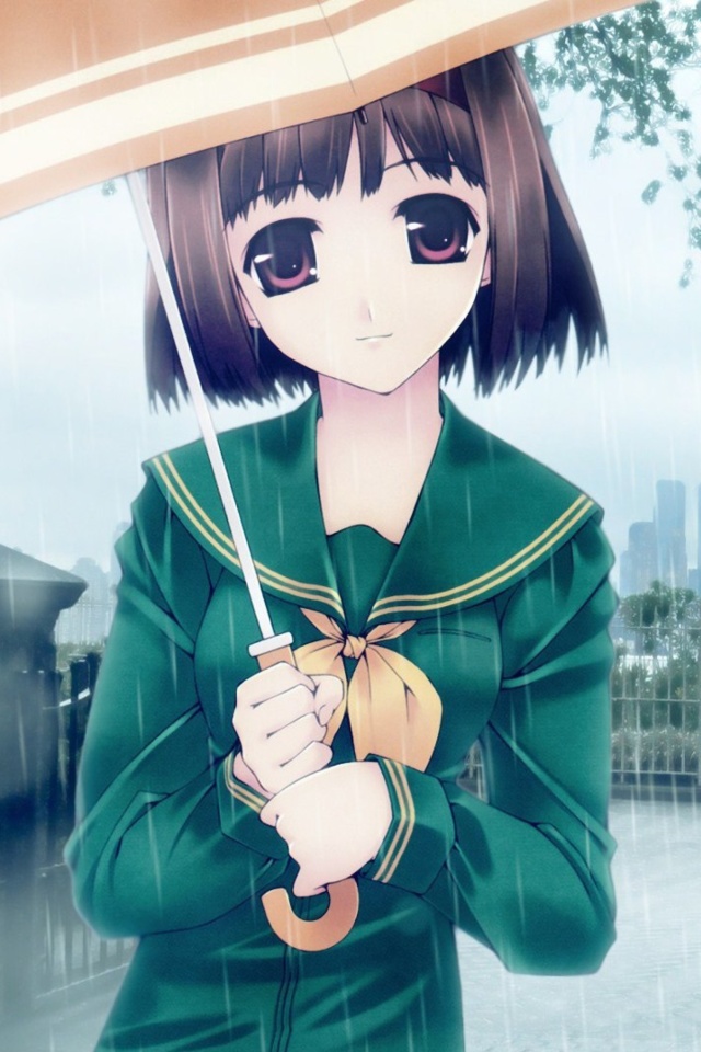 Anime Girl in Rain wallpaper 640x960
