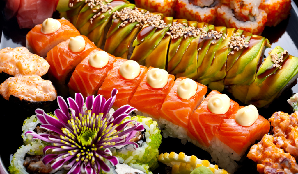 Sfondi Seafood Salmon Sushi 1024x600