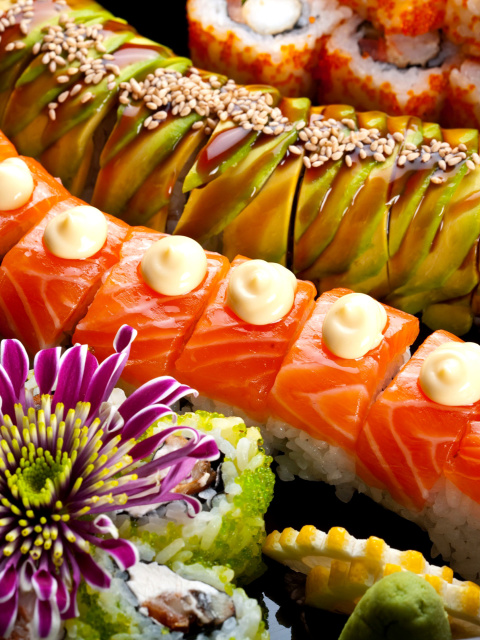 Das Seafood Salmon Sushi Wallpaper 480x640