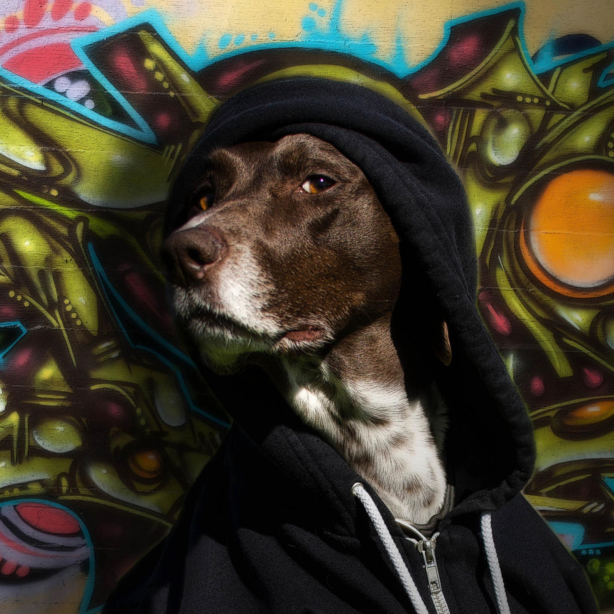 Sfondi Portrait Of Dog On Graffiti Wall 2048x2048