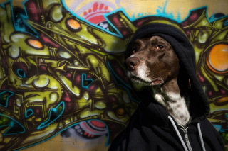 Portrait Of Dog On Graffiti Wall Background for Android, iPhone and iPad