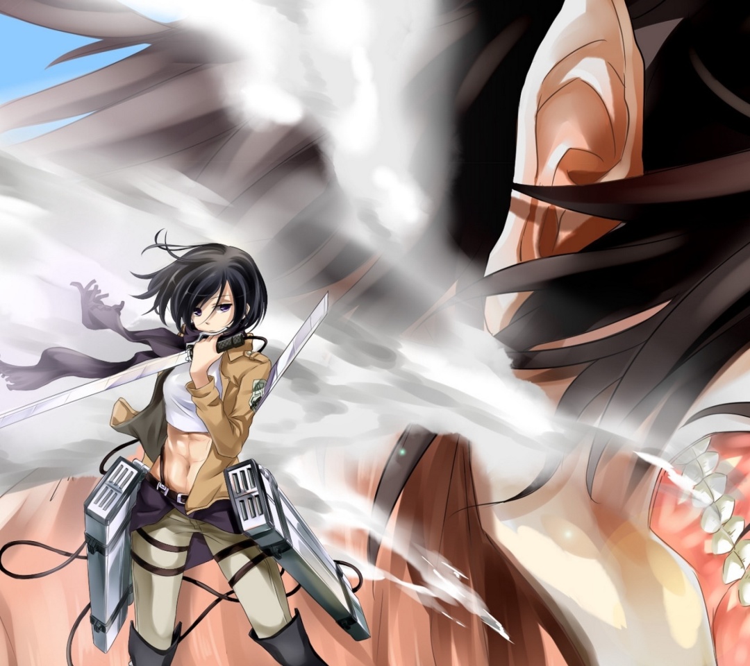 Fondo de pantalla Attack on Titan with Eren and Mikasa 1080x960