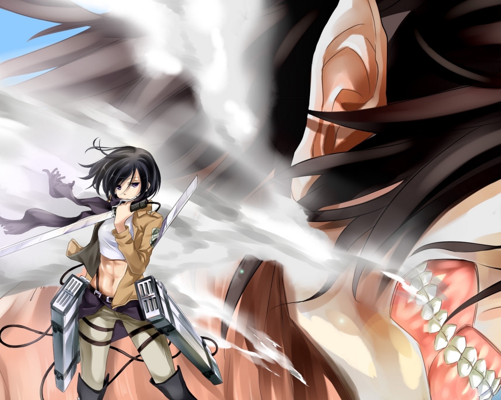Обои Attack on Titan with Eren and Mikasa 1600x1280