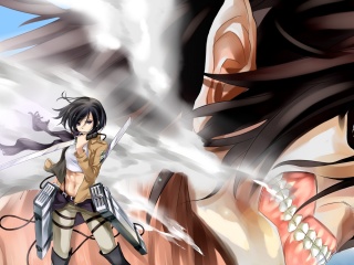 Das Attack on Titan with Eren and Mikasa Wallpaper 320x240