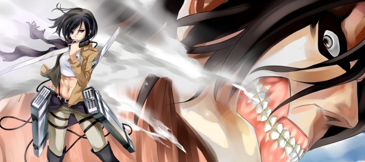 Das Attack on Titan with Eren and Mikasa Wallpaper 720x320