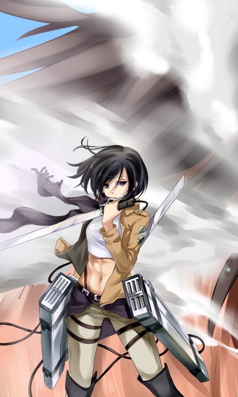 Обои Attack on Titan with Eren and Mikasa 768x1280