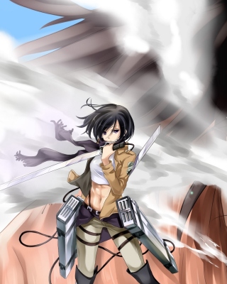 Kostenloses Attack on Titan with Eren and Mikasa Wallpaper für Nokia Asha 309