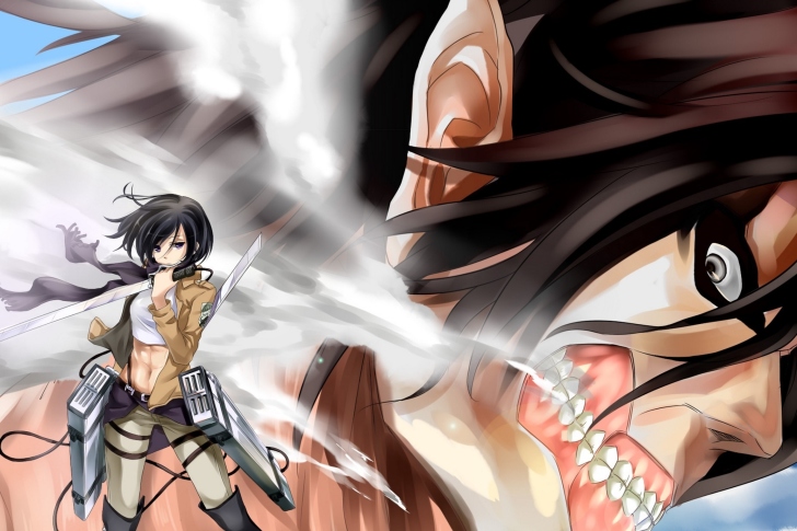 Обои Attack on Titan with Eren and Mikasa