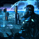 Fondo de pantalla Astronaut in spacesuit on Alien Planet 128x128