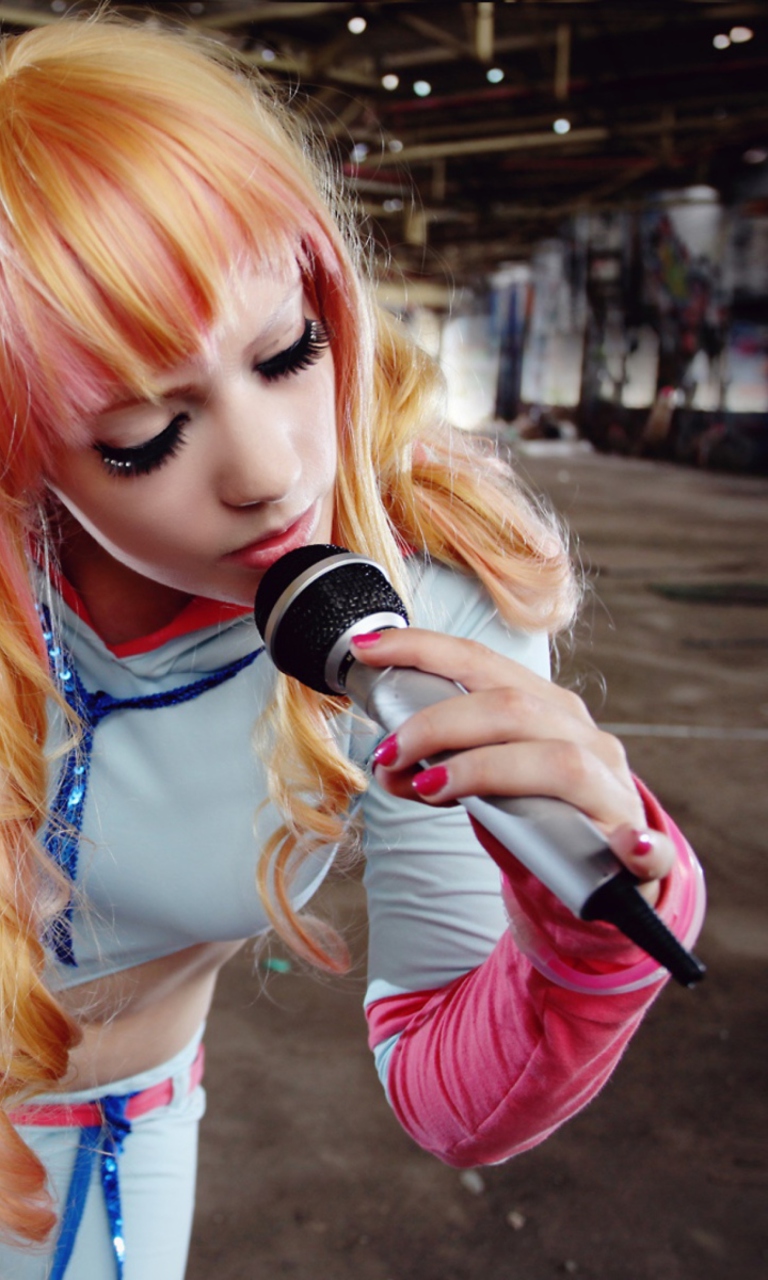 Girl With Microphone wallpaper 768x1280