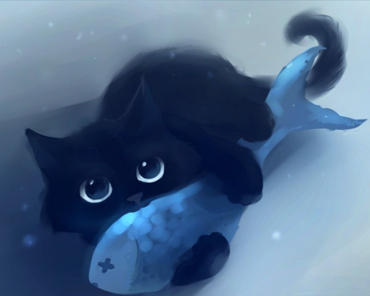 Screenshot №1 pro téma Black Cat & Blue Fish 1280x1024