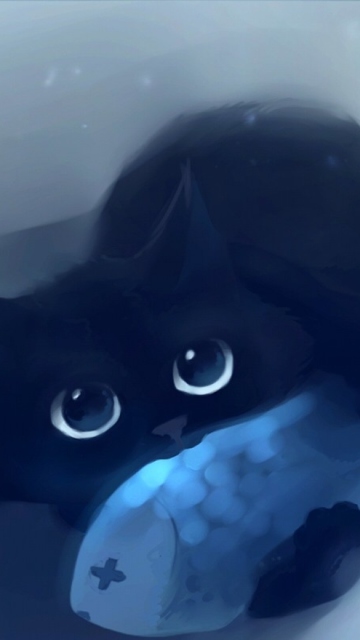 Das Black Cat & Blue Fish Wallpaper 360x640
