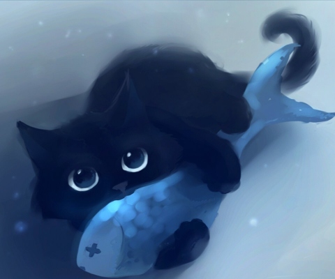 Screenshot №1 pro téma Black Cat & Blue Fish 480x400