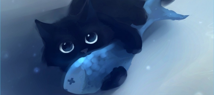 Black Cat & Blue Fish wallpaper 720x320