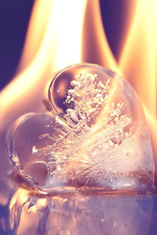 Das Ice heart in fire Wallpaper 320x480