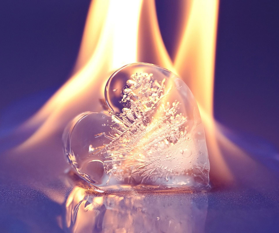 Fondo de pantalla Ice heart in fire 960x800