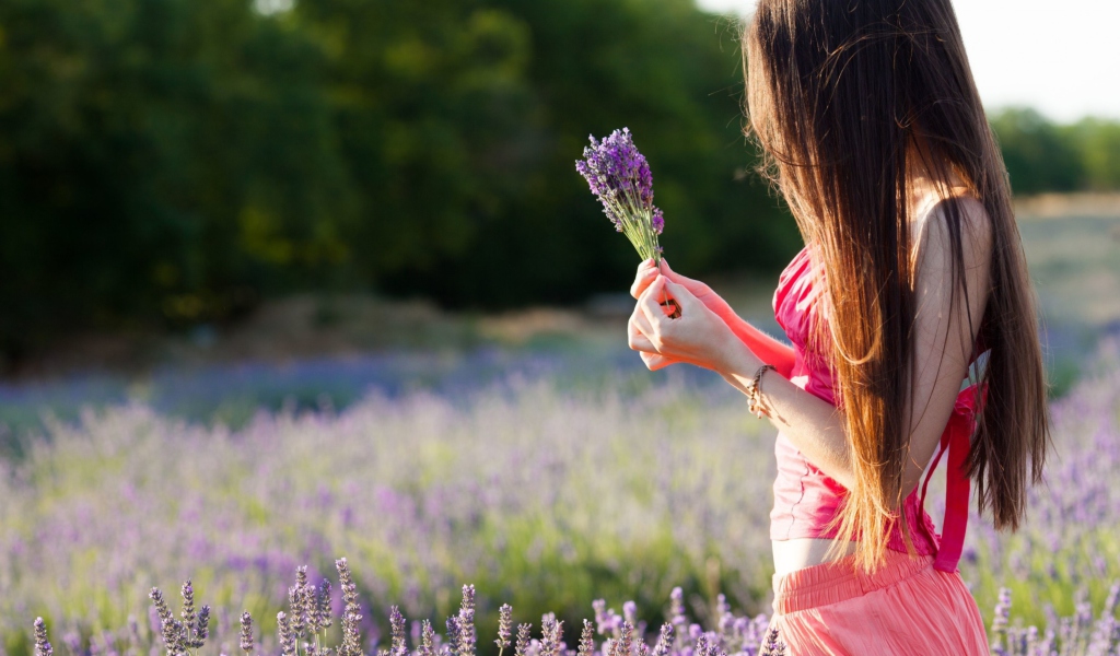 Girl With Field Flowers wallpaper 1024x600