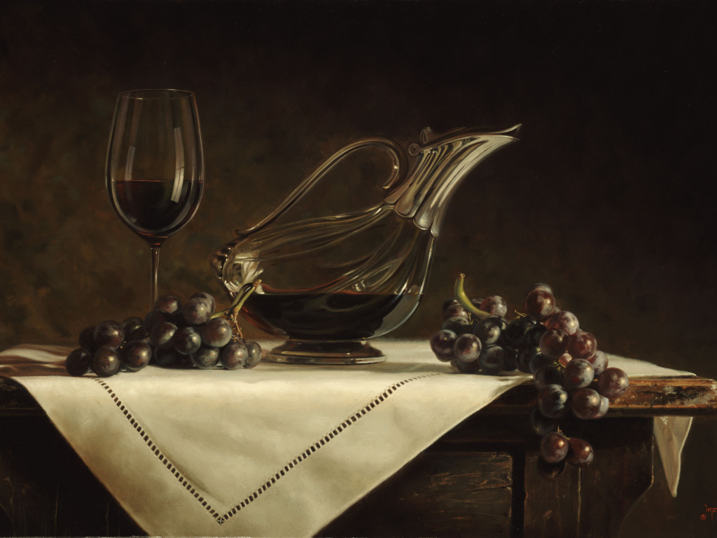 Still life grapes and wine wallpaper 1024x768