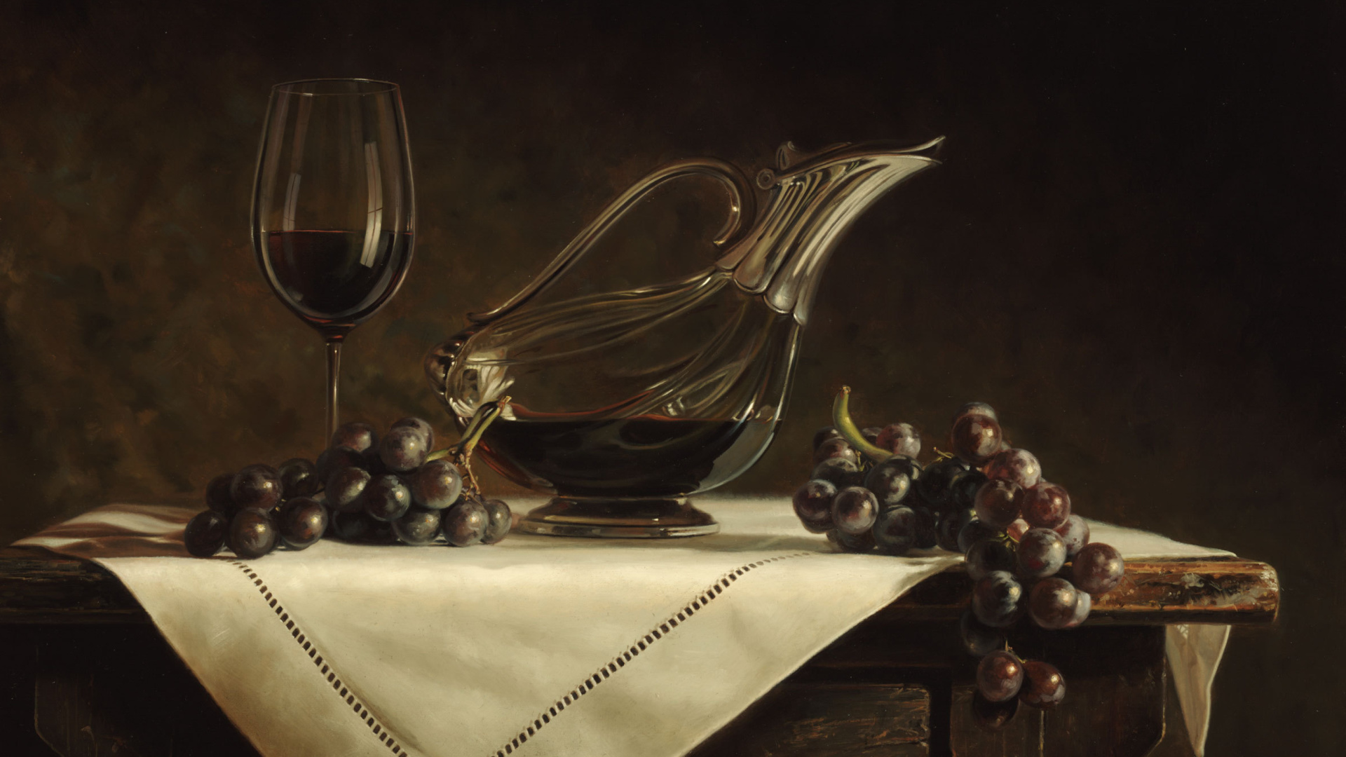 Обои Still life grapes and wine 1920x1080