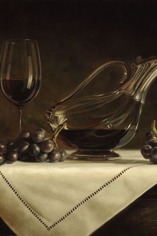 Fondo de pantalla Still life grapes and wine 320x480