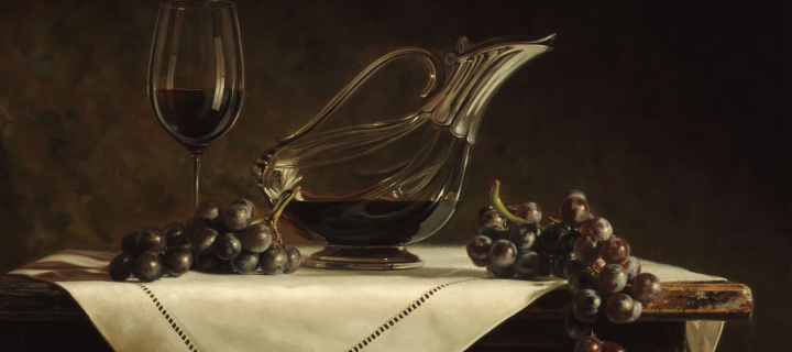 Обои Still life grapes and wine 720x320