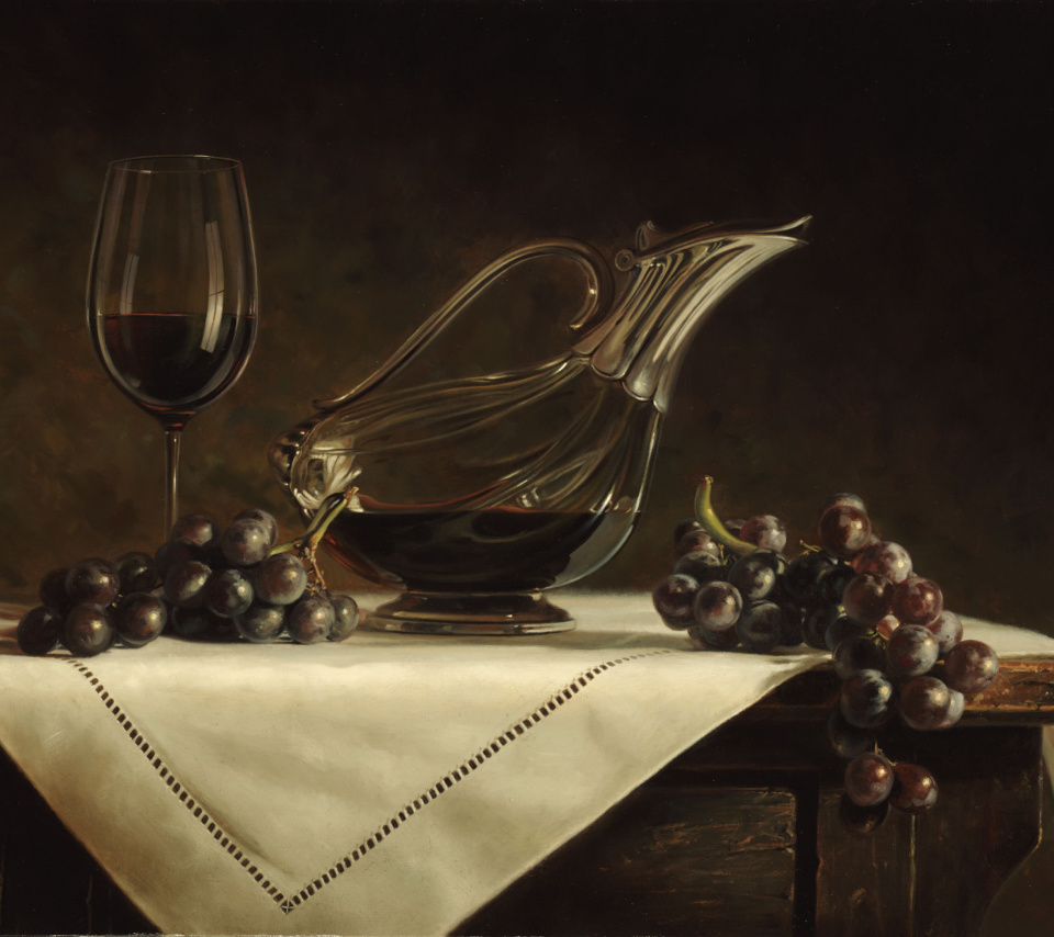 Still life grapes and wine wallpaper 960x854