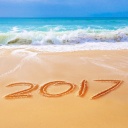 Обои Happy New Year 2017 Phrase on Beach 128x128