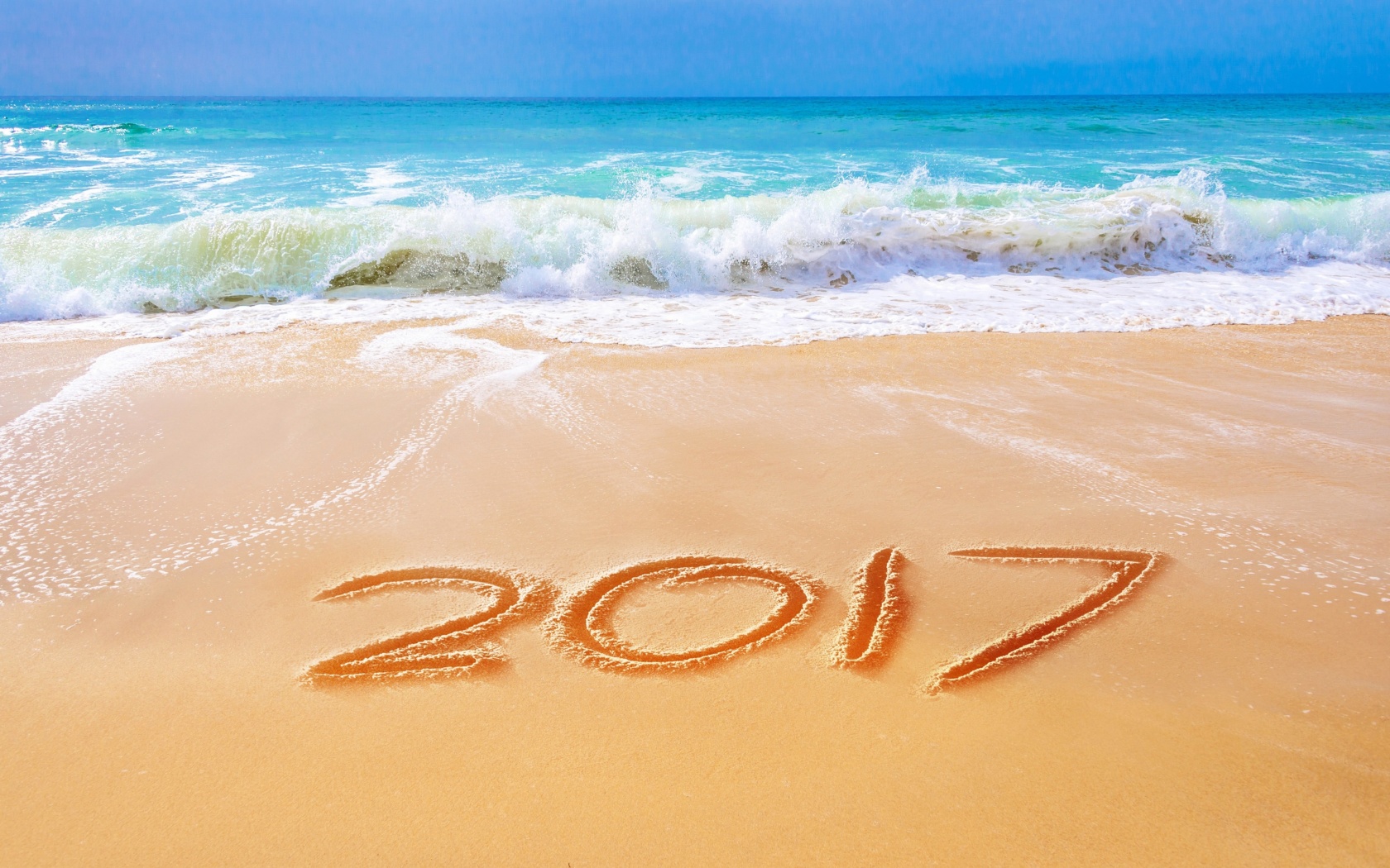 Das Happy New Year 2017 Phrase on Beach Wallpaper 1680x1050