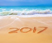 Happy New Year 2017 Phrase on Beach wallpaper 176x144