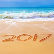 Das Happy New Year 2017 Phrase on Beach Wallpaper 208x208