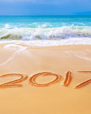 Happy New Year 2017 Phrase on Beach papel de parede para celular para iPhone 5