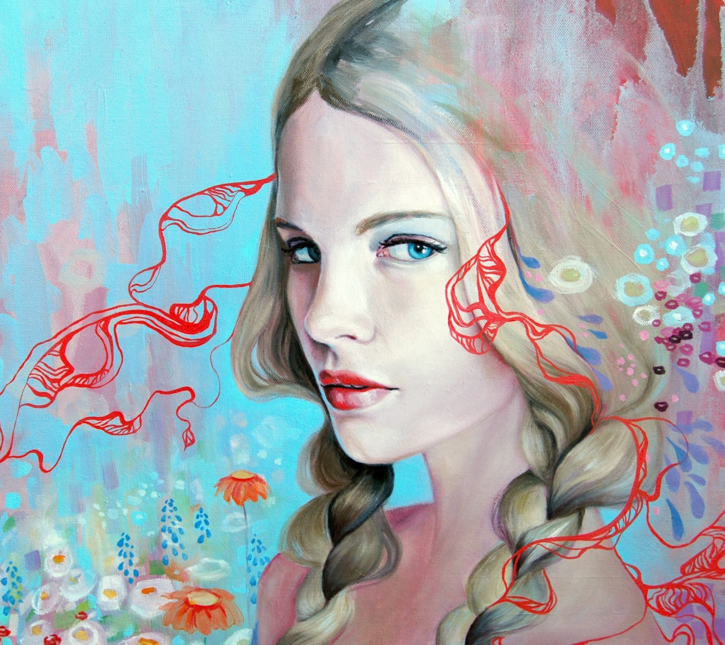 Обои Girl Face Artistic Painting 1440x1280
