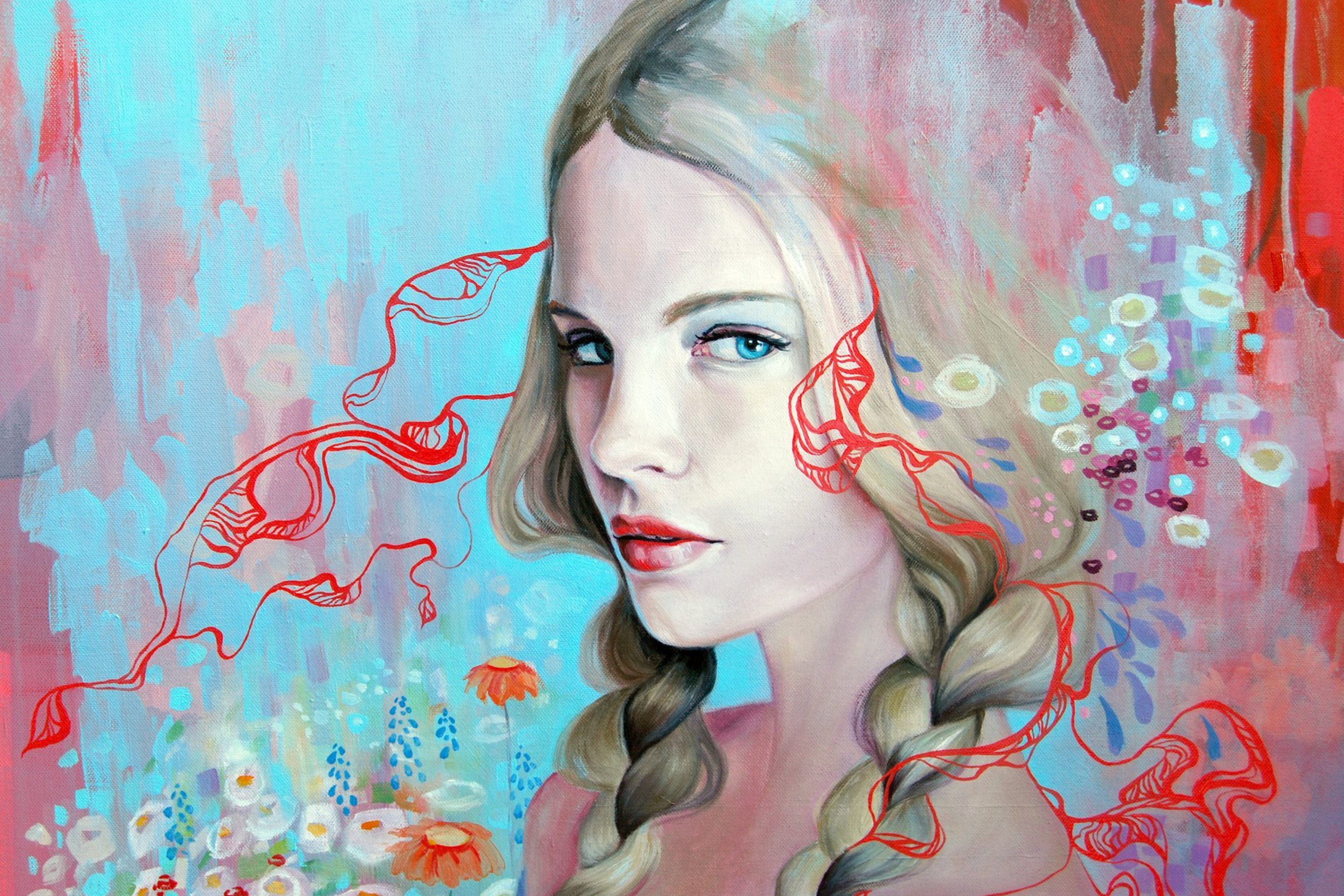 Fondo de pantalla Girl Face Artistic Painting 2880x1920