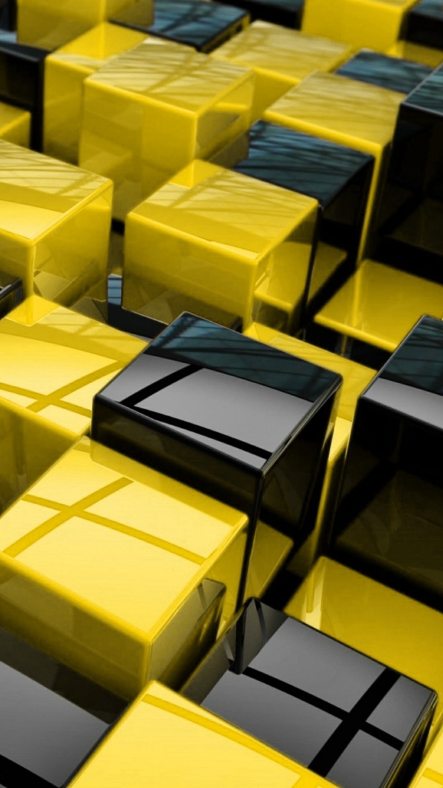 Yellow - Black Cubes wallpaper 640x1136