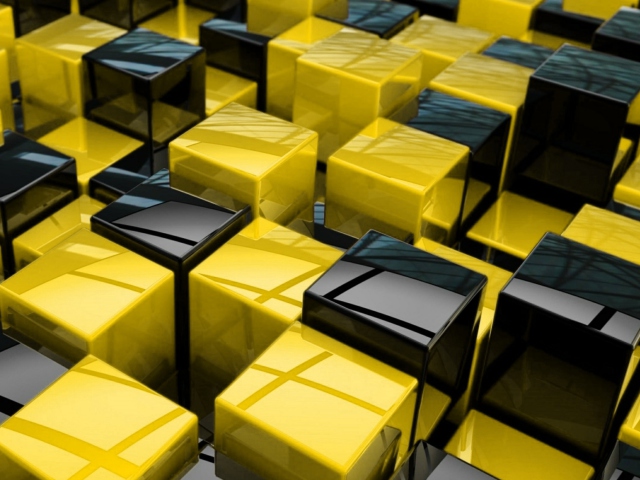 Yellow - Black Cubes wallpaper 640x480