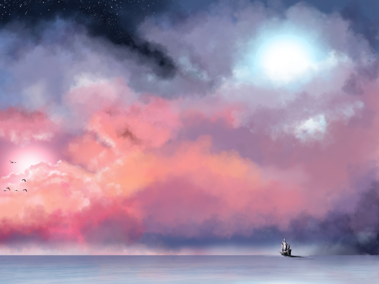 Sfondi Lonely Ship In Big Blue Sea Painting 1280x960