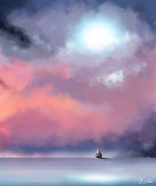Lonely Ship In Big Blue Sea Painting - Obrázkek zdarma pro 128x160