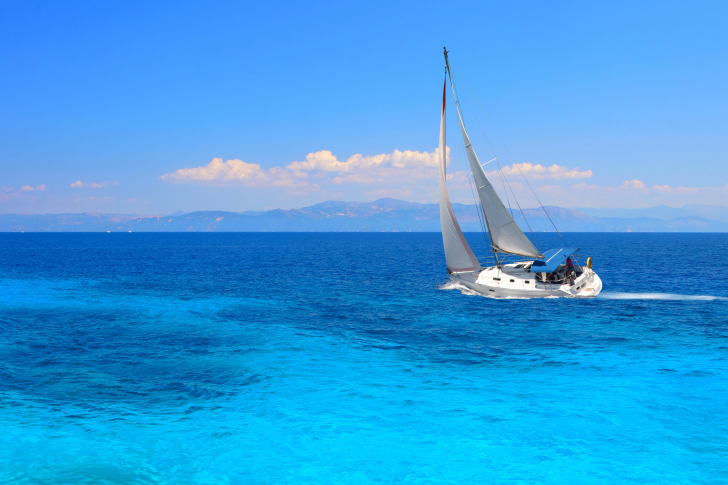 White Boat In Blue Sea wallpaper