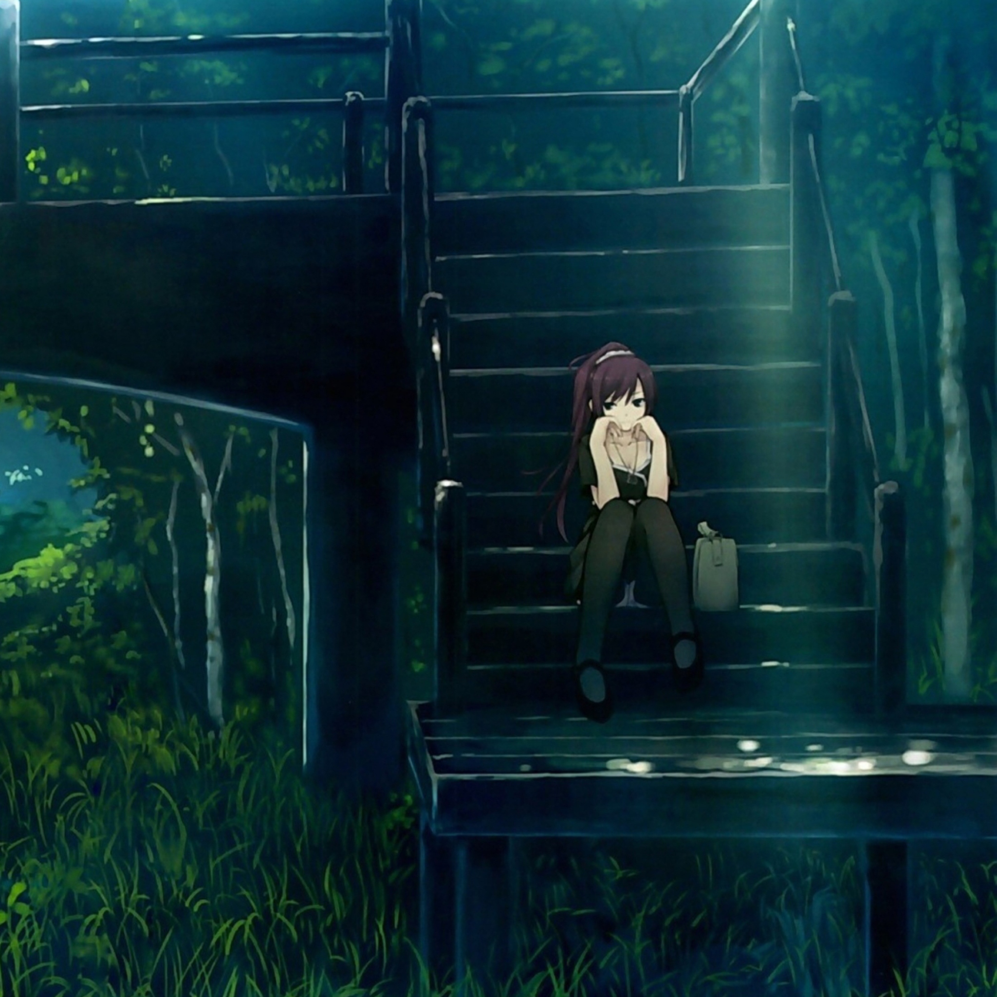Screenshot №1 pro téma Girl Sitting On Bridge Stairs 2048x2048