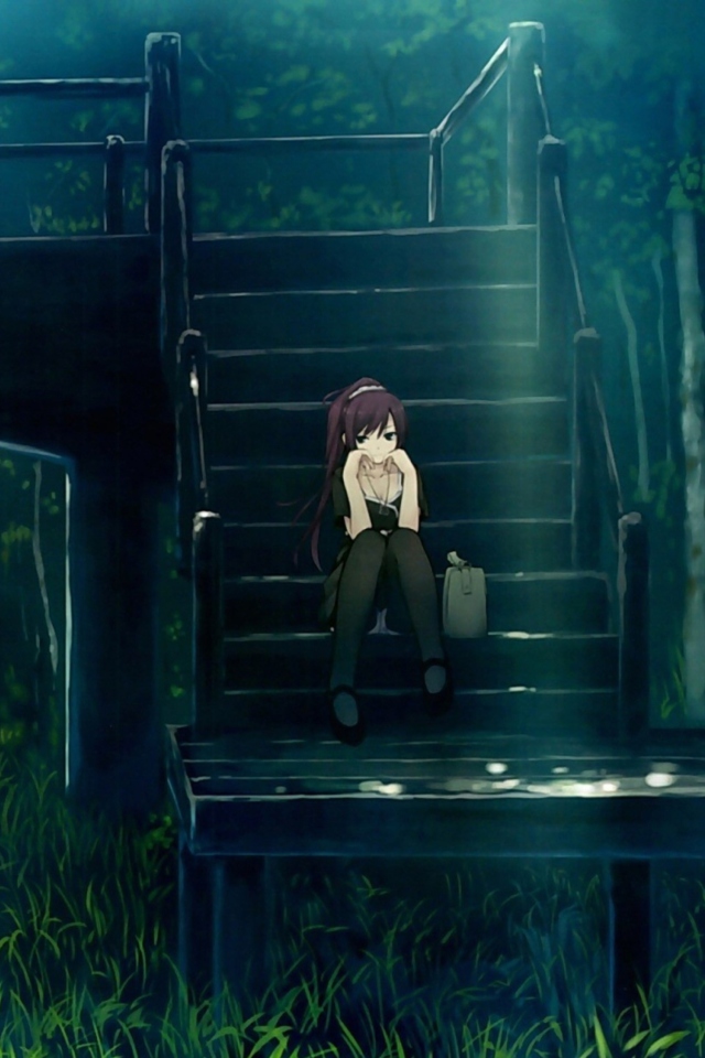Screenshot №1 pro téma Girl Sitting On Bridge Stairs 640x960