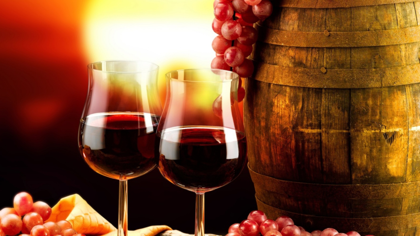 Das Red Wine And Grapes Wallpaper 1366x768