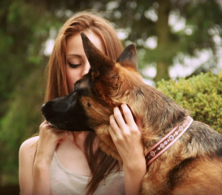 Girl And German Shepherd Wallpaper for 128x128