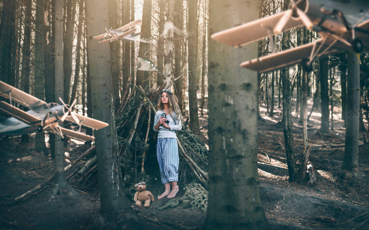 Das Girl And Teddy Bear In Forest By Rosie Hardy Wallpaper 1280x800