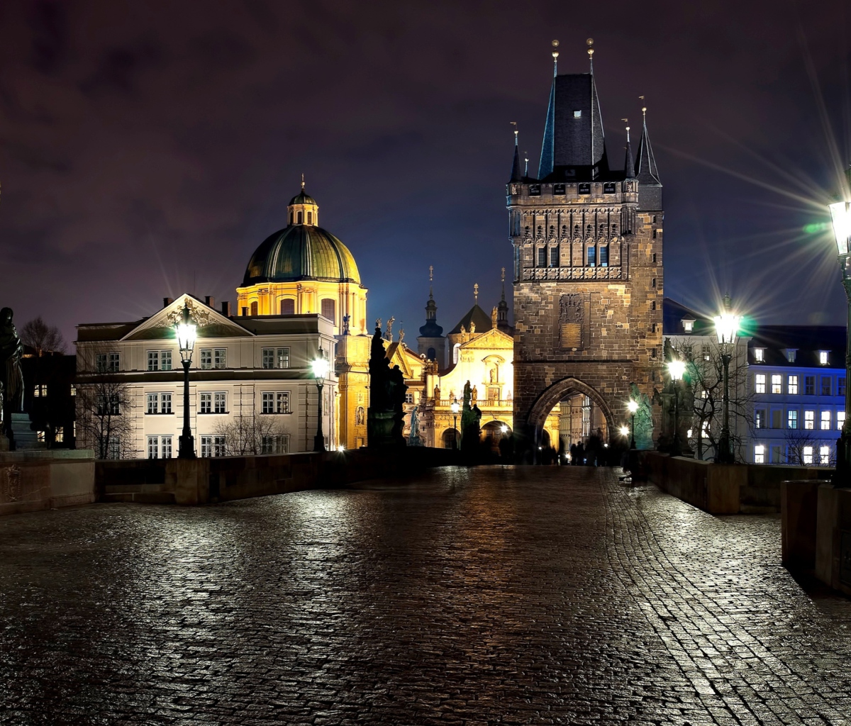 Обои Prague Charles Bridge At Night 1200x1024